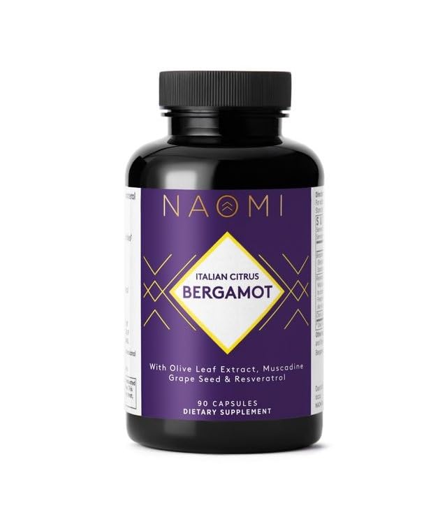 NAOMI Italian Citrus Bergamot 500mg + Resveratrol, Cardiólogo galardonado Dvlpd, soporta el colesterol normal y la función celular sana, 7 polifenoles clave, reveratrol &amp; Olive Leaf, 90-Day Supply