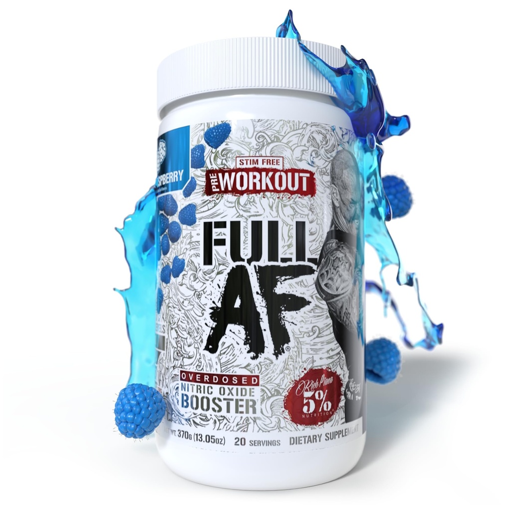 5% Nutrición FullAF Pre-Workout TENIDO Stim-Free with Massive Pumps TEN L-Citrulline, L-Taurine, Nitrosigine, GlycerSize TEN 13.05 oz (Blue Raspberry)