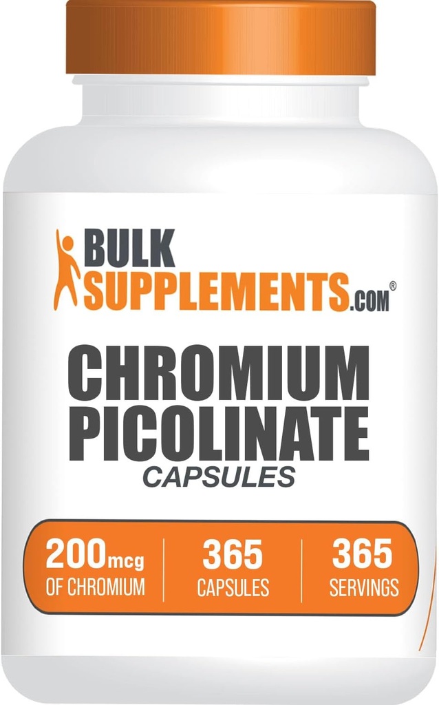 BulkSupplements.com Chromium Picolinate Capsules - Suplemento cromo, Suplemento mineral - Gluten Gratis, 1 Cápsula por servicio, 365 Conde (Pack of 1)