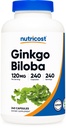 Nutricost Ginkgo Biloba 120mg, 240 cápsulas - Extra Strength Ginkgo Biloba Extract - Gluten Free " Non-GMO