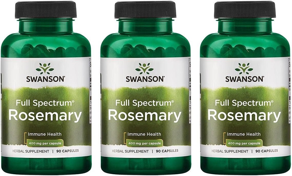 Swanson Full Spectrum Rosemary - Herbal Supplement Promoting Immune Health Support - Natural Formula to Help Defend The Body &amp; Support Global Wellness - (90 Capsules, 400mg Cada uno) 3 Pack