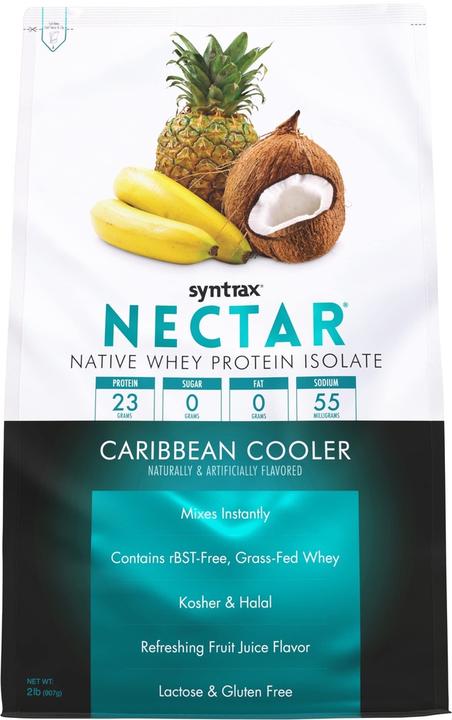 Sintrax Nutrition Nectar, 100% Whey Protein Isolate Powder, Refreshing Fruit Flavor, Caribbean Cooler, 2 lbs