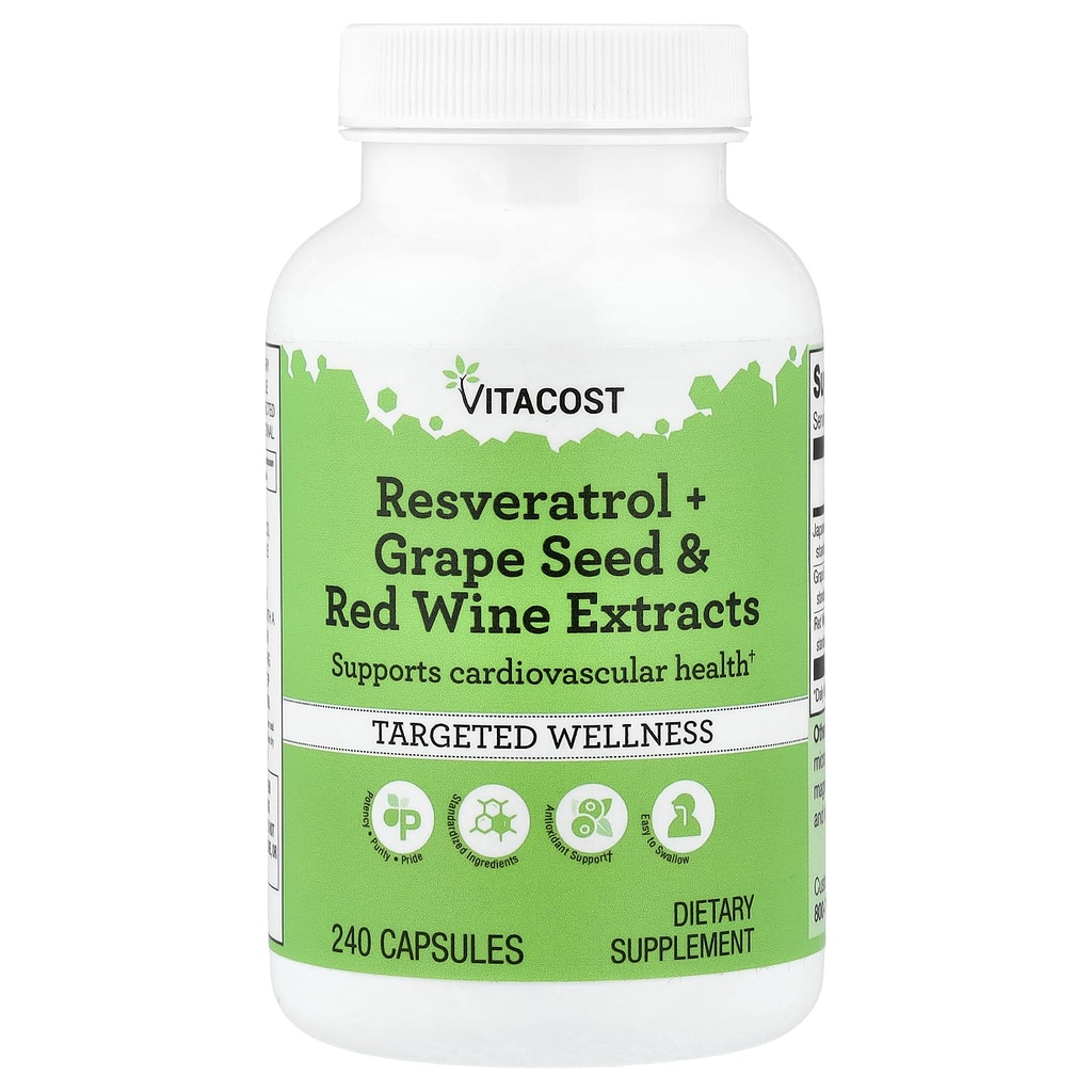 Vitacost Resveratrol + Grape Seed &amp; Red Wine Extracts - 240 Capsules