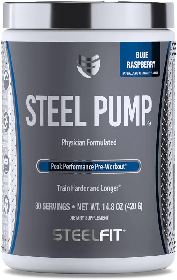 Bomba de acero de acero de acero Ø Avanzado Pre Workout Powder & Nitric Oxide Suplemento ¦ Blue Raspberry, 30 Servings  durable for Muscle Building &amp; Recovery ¦ Made with Peak ATP, Ashwagandha, " Electrolytes