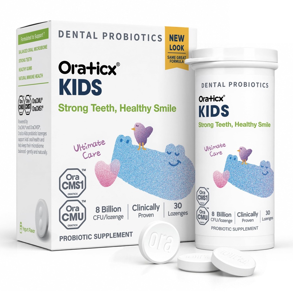 OraTicx Niños Probióticos Dentales para Anti-Cavidad + Dientes y Gumas Saludables, 8 Billones CFU Probióticos para la Salud Oral, Yogurt Flavor 1-PK
