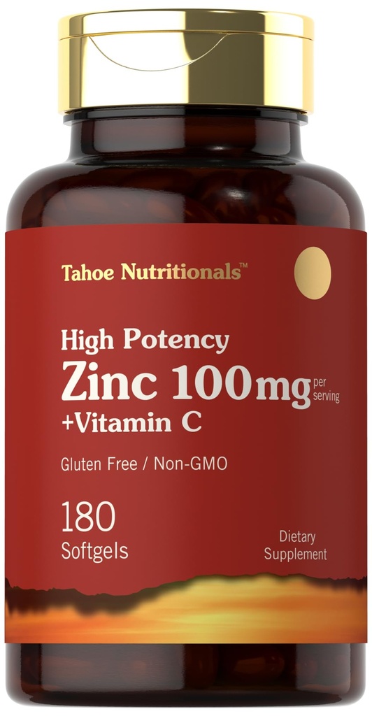 Carlyle Zinc Suplemento 100 mg con Vitamina C TEN 180 Softgels TENIDO Non-GMO, Gluten Free TEN Tahoe Nutritionals