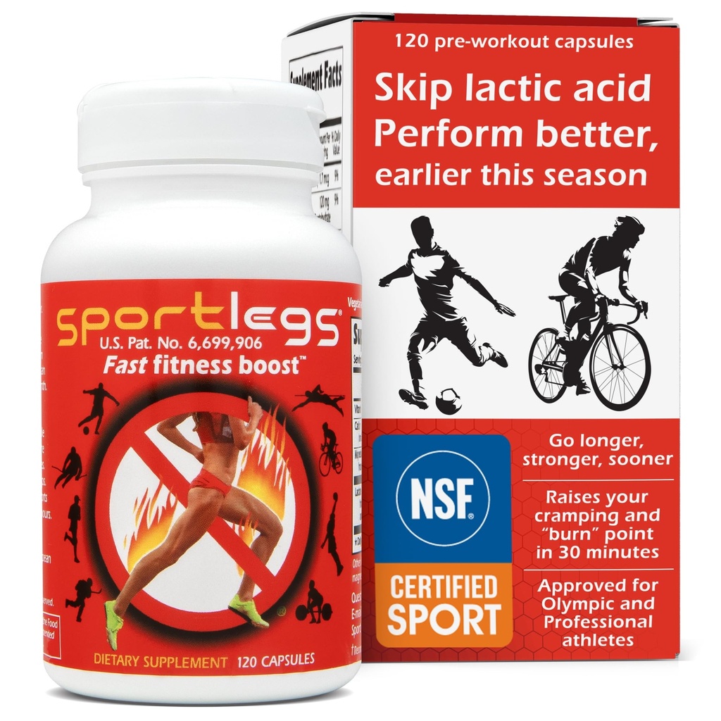SPORTLEGS Pre-Exercise Metabolic Primer for Runners, Cyclists and Endurance Athletes - Helps Muscles Use and Recycle Lactate for Smoother, Longer Efforts - NSF Certified for Sport - 120 Capsules
