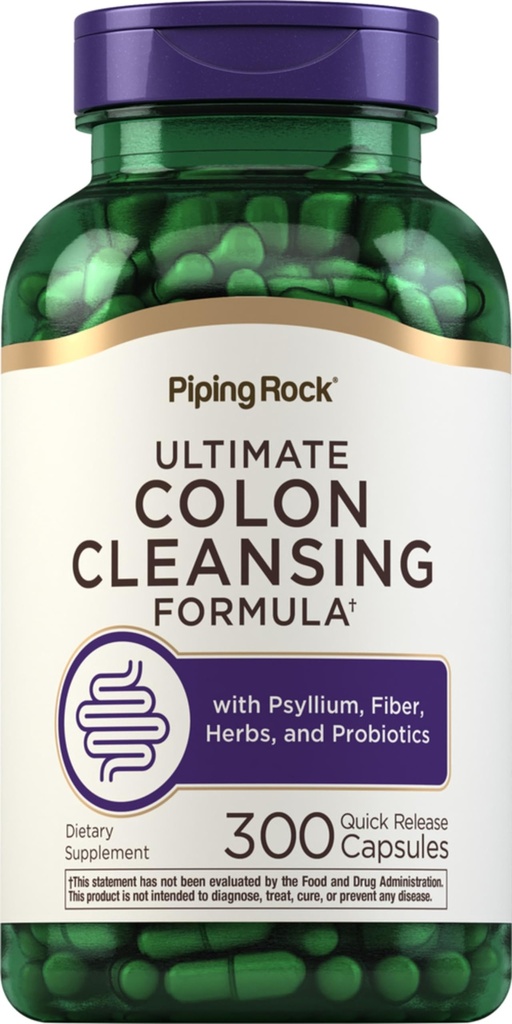 Piping Rock Colon Cleanse Pills  300 Capsules ← Herbal Detox Suplemento Silencio Super Fórmula para Hombres y Mujeres Silencio con Psyllium, Fiber y Probióticos
