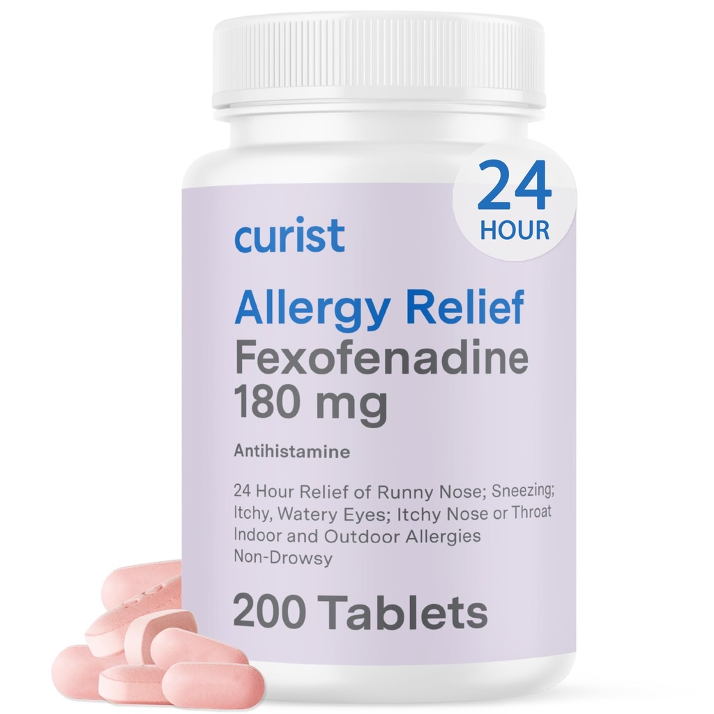 Curist Fexofenadine Hydrochloride 180mg (200 Tablets) Non Drowsy Allergy Medication - 24 Hour All Day Allergy Relief for Runny Nose, Itchy Eyes, & Throat - Allergy Relief Tablets (200 Cuenta)