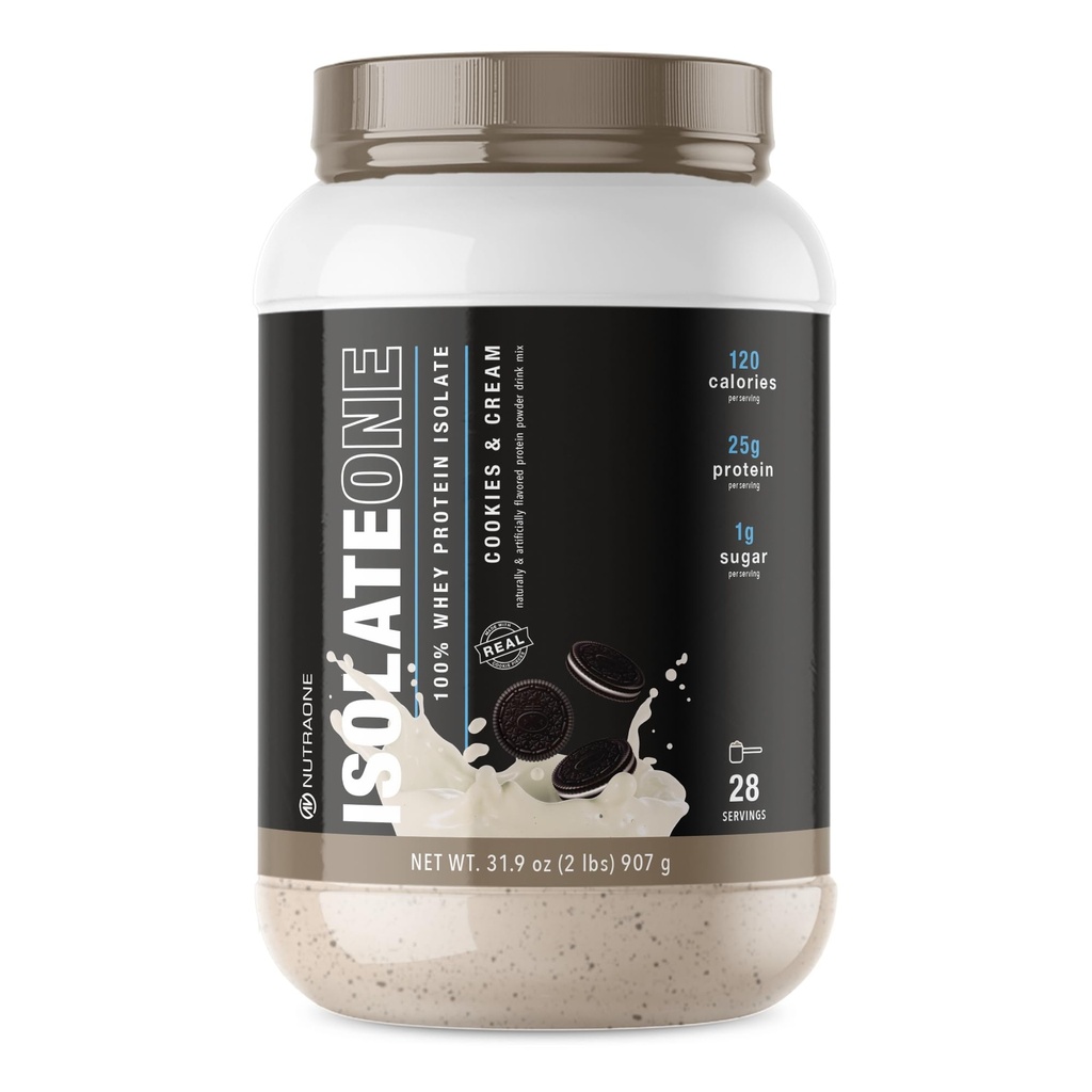NutraOne IsolateOne Whey Isolate Protein Powder 100% Pure Whey Isolate Powder (Cookies &amp; Cream - 28 Servings)