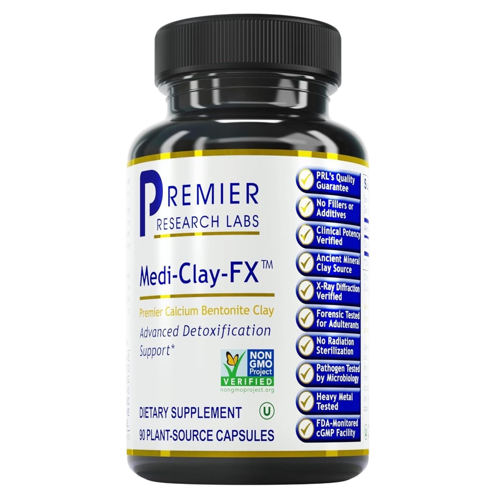 Premier Research Labs Medi-Clay-FX: Bentonite Clay Capsules for Detoxification ¦ Food Grade Smectite Supplement TEN Absorb Toxins, Supports Cellular Health and Mold Detox - 90 Capsules