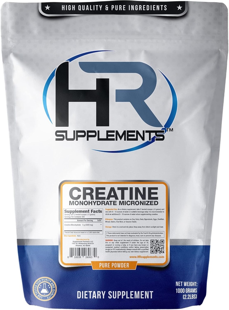 Suplementos de RRH Creatine Monohydrate Micronized Powder, 1 Kilogram (2.2 Lbs)