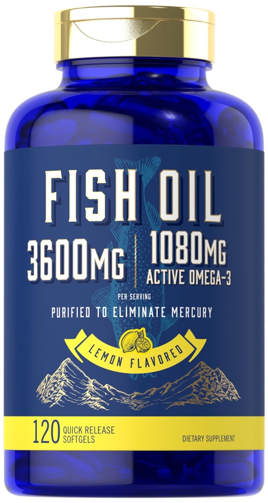 Carlyle Fish Oil 3600mg TEN 1080mg Omega 3 TEN 120 Conteo Silencioso No GMO y Gluten Suplemento gratuito