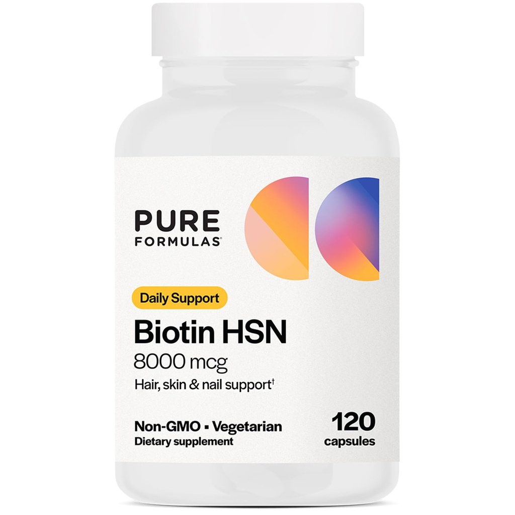 PureFormulas Biotina 8000 mcg Pelo Piel Nails Biotina Suplemento Biotina, Biotina Crecimiento del Pelo Vitaminas B7 Suplemento para Mujeres y Hombres 120 cápsulas