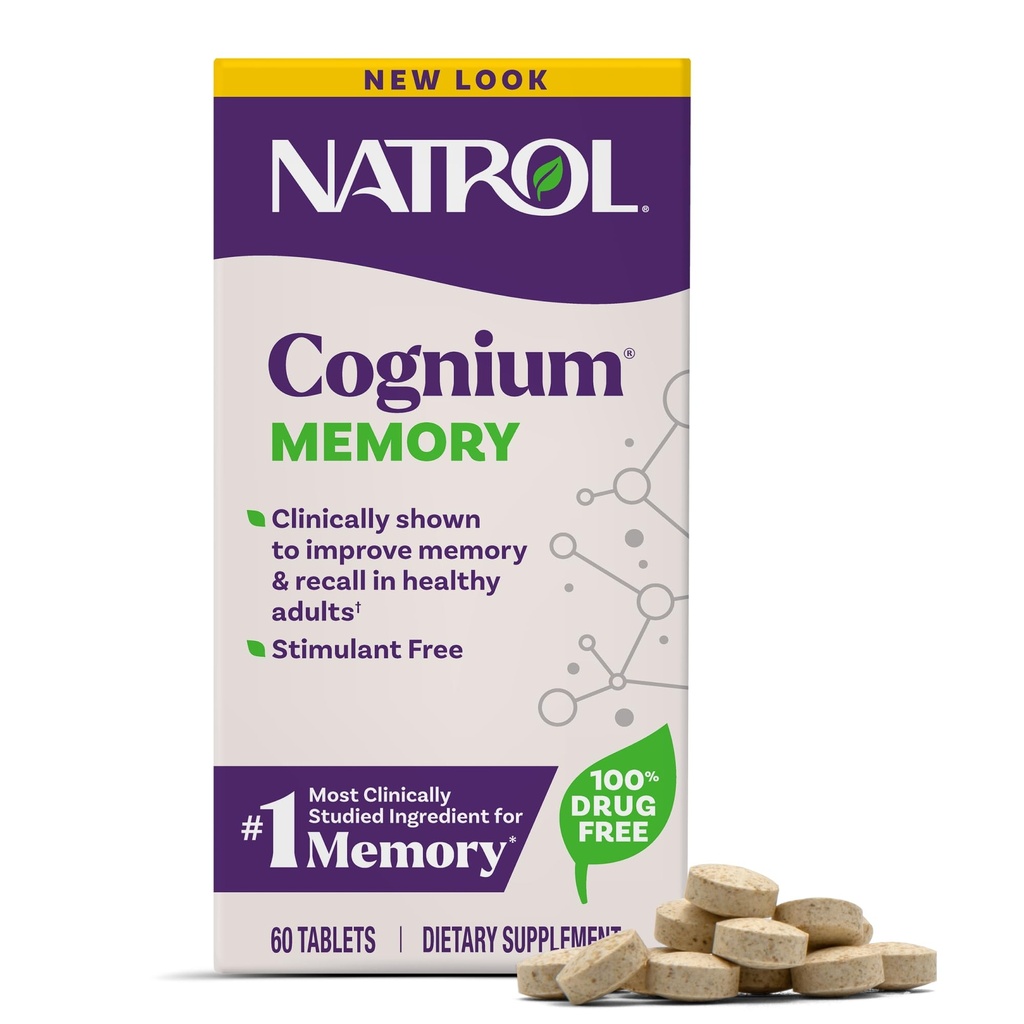 Natrol Cognium Memory, Brain Health Supplements for Adults, Brain Memory Supplements, Enhances Mental Agility in Healthy Adults, 60 Tablets, Up to a 30 Day Supply