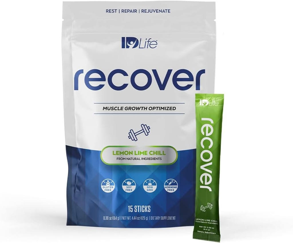 IDLife IDFitness Recover - Crecimiento y Recuperación del Cuerpo Total con Adaptógenos para Vitalidad Renovación y Apoyo al Rendimiento - 15 Pegatinas