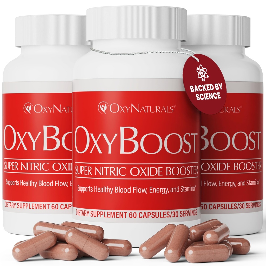 OxyBoost Nitric Oxide Supplement for Men &amp; Women - Supports Circulation, Heart Health, Energy, Mental Clarity & Blood Flow - Natural Formula with Vinitrox - 180 Capsules (Pack of 3)