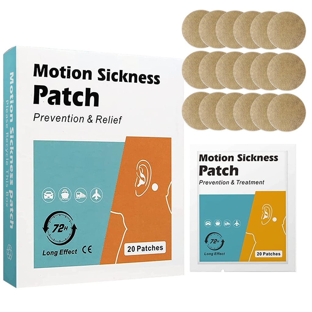 20 Conde Motion Patches de Enfermedad - Actuación rápida Alivia los mareos y la caries, Traje para Coches y Paseos en Barco, Paletas de Crucero y Avión