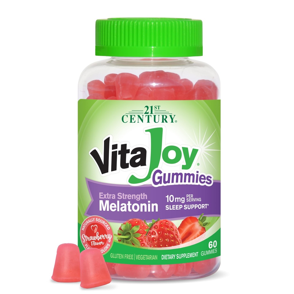 21st Century Healthcare VitaJoy Extra Strength Melatonin 10 mg Gummies, Strawberry, 60 Conde, Rojo, 0.43 libras, (Pack of 1)