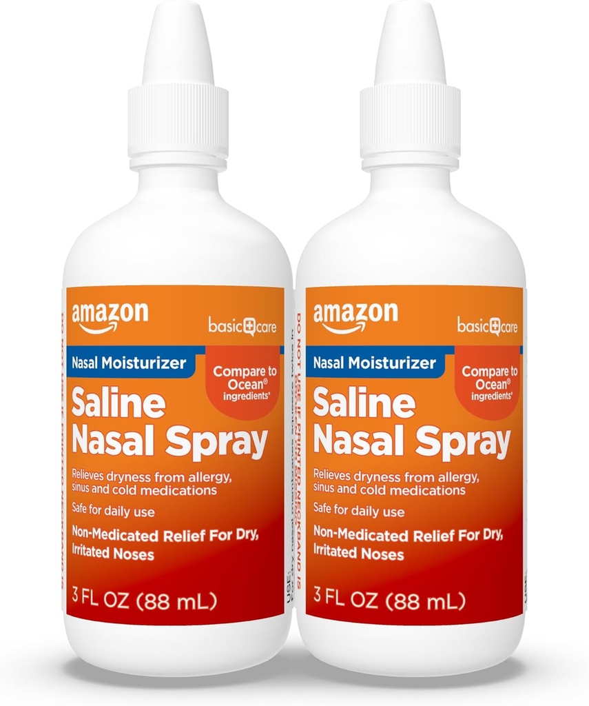 Cuidado básico Premium Saline Nasal Moisturizing Spray, Instantly Soothing Nasal Mist Nose Spray, Non-Medicated Relief, 3 fl oz (Pack of 2)