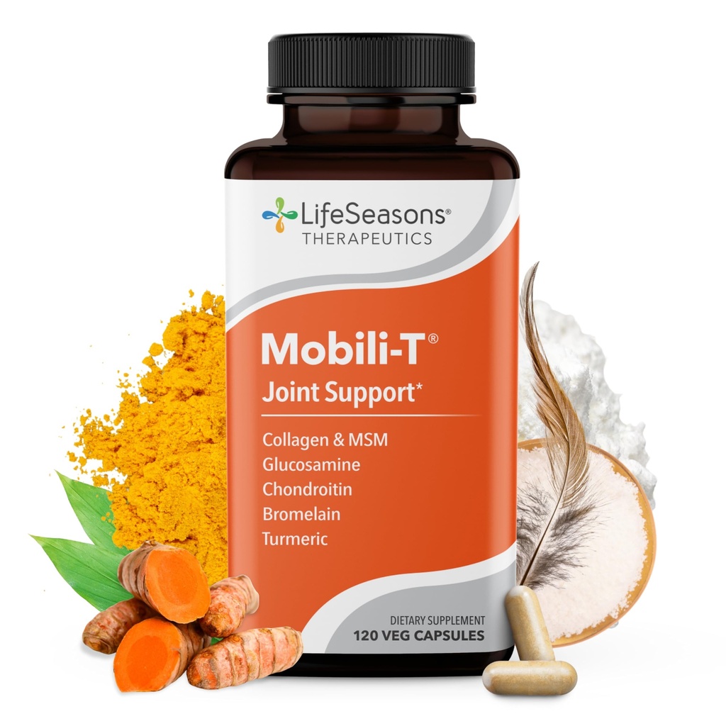 LifeSeasons Mobili-T - Suplemento de Apoyo Conjunto - Reduce las molestias - Aumento de la gama de moción - Tejido Reconstruido " Cartilaje - MSM Chondroitin Collagen Glucosamine " Turmeric - 120 cápsulas