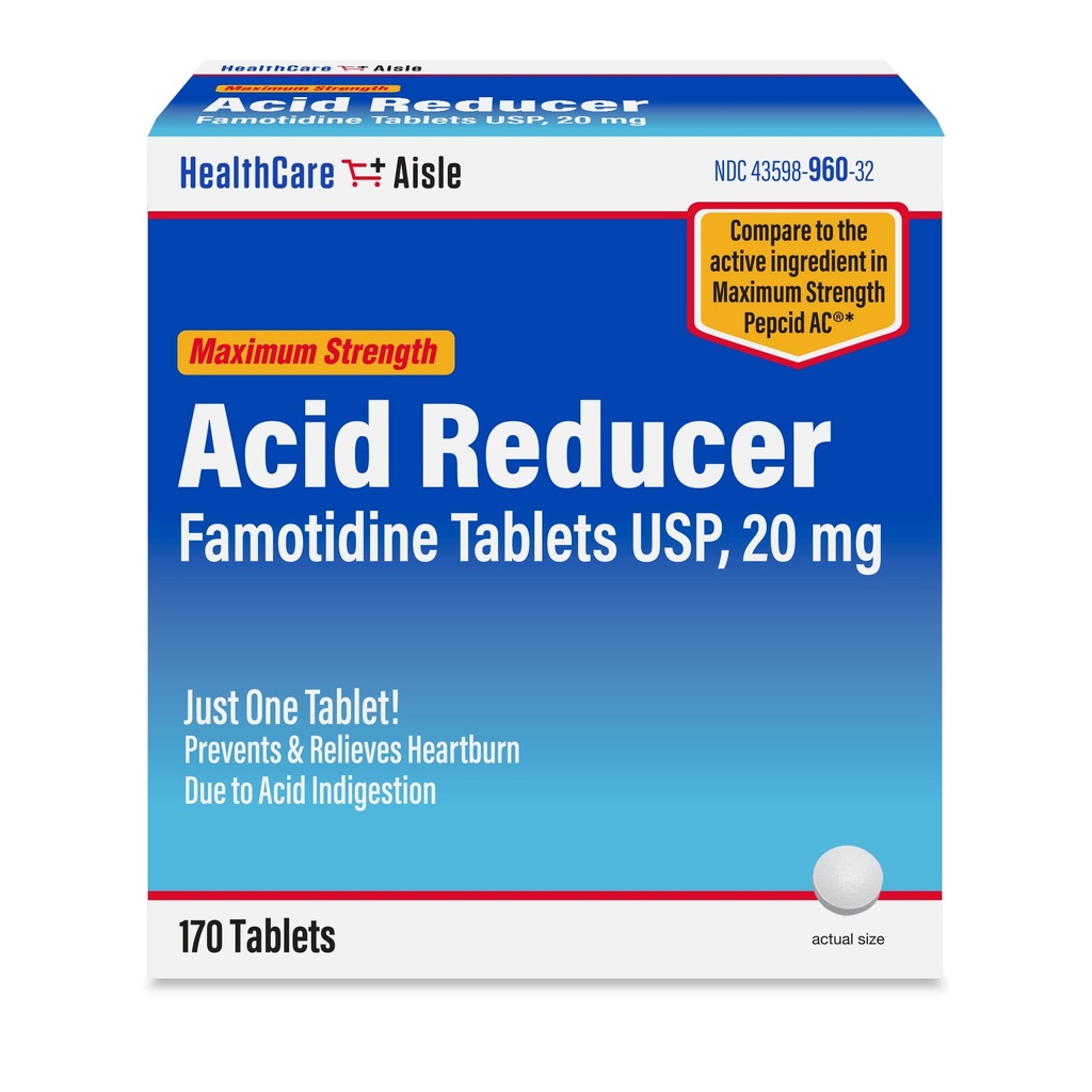 HealthCareAisle Famotidine 20 mg, 170 Tabletas, Maximum Strength Acid Reducer, Prevents and Relieves Heartburn Debido a la indigestión de ácido