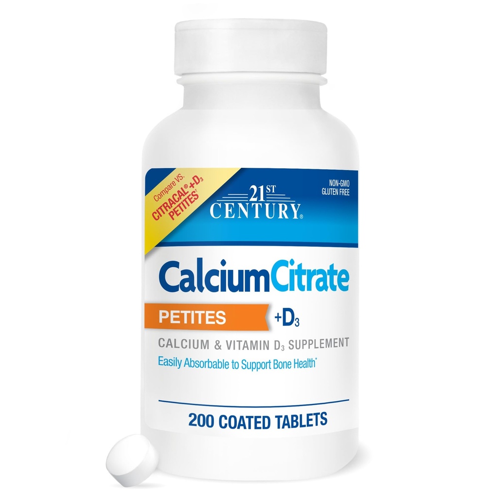 Citrato de calcio del siglo XXI + D3 Petites Coated Tablets 200 ea