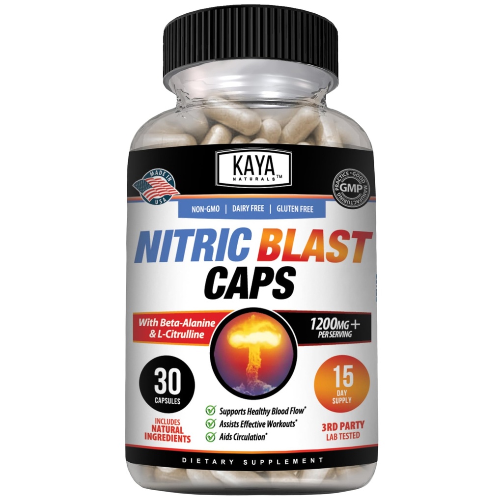 Kaya Naturals - Nitric Blast Potent All-Natural Herbal Supplement for Maximum Health Benefits ← Pre-Workout tóxico Aumento de la energía ← Mejorar el rendimiento nocturno (30 Cuenta (Pack of 1))