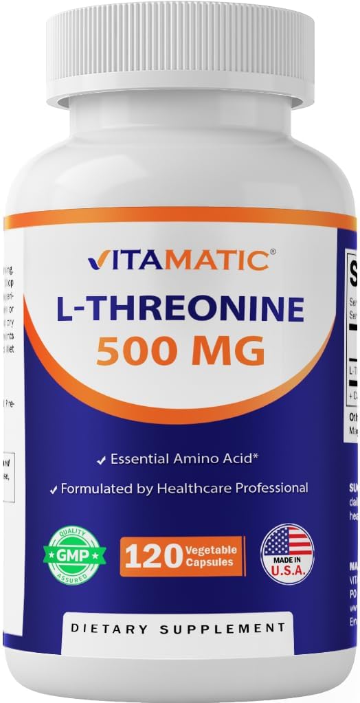 Vitamatic L-Threonine 500mg – 120 cápsulas vegetales promueve el hígado saludable, la función cardiovascular y estructural