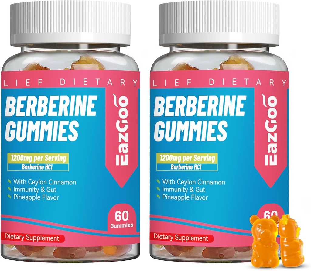 2 Pack Berberine Gummies -1200mg Berberine Suplemento con Ceylon Canela para Metabolismo y Apoyo Energético, Vegan Gelatin-Free-120 Conde