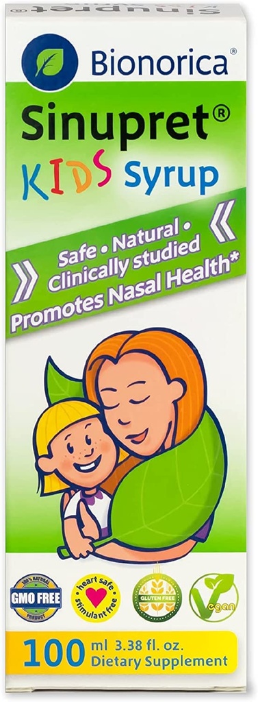 Bionorica Sinupret Kids Sinus &amp; Immune Syrup Respiratory &amp; Immunity Boost Natural, Fast Acting Herbal Support with Verbena &amp; Elder Flower - Cherry Flavor - 3.38 oz