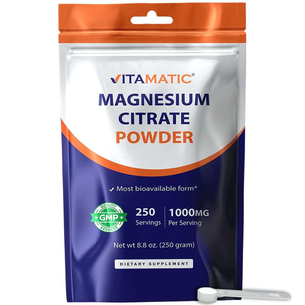 Citrato de magnesio vitamático 1000mg por soporte de servicio Muscle, Joint y Heart Health 250 Grams - 250 Serviciones