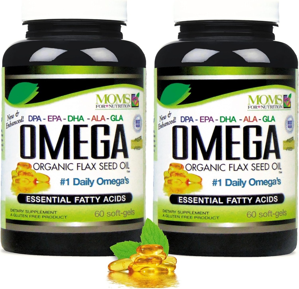 Natural Omega 3-6-9 Blend con DPA, EPA, DHA, ALA y GLA - Semillas de Flax Orgánica y aceite de pescado silvestre caza - Más de 2.800 Milligram Strength - Gluten Gratis - Hecho en los EE.UU. - 60 SoftGels (Pack de 2)