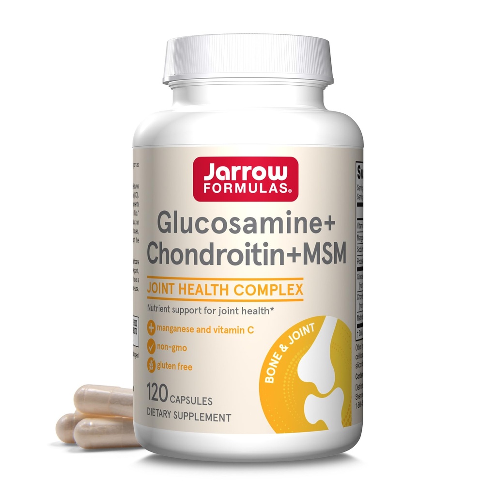 Jarrow Formulas® Glucosamine + Condroitina + MSM Capsules, Suplemento de Soporte Conjunto con Vitamina C y Manganese, 30 cápsulas, 120 Day Supply