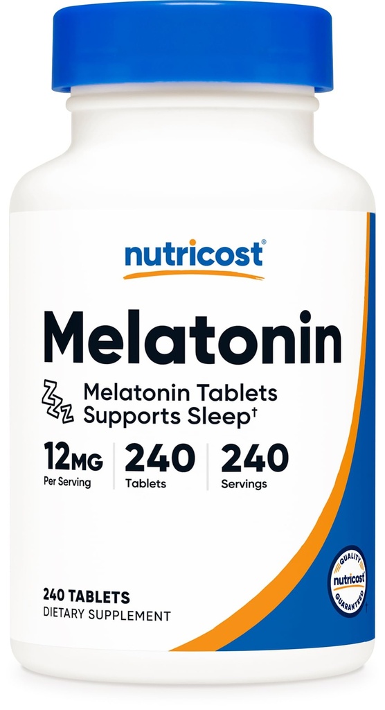 Nutricost Melatonin 12mg, 240 Tablets - 12mg Por Serving, Non-GMO, Gluten Free