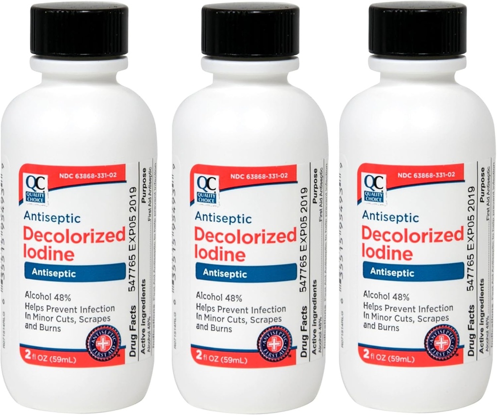Quality Choice Antiseptic Decolorized Iodine 2 Fl. Oz. - 3 Pack
