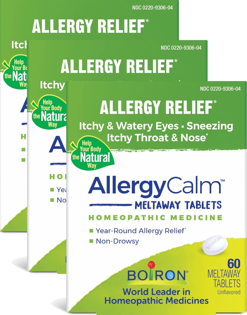 Alergia de BoironCalm Tablets 180 Cuenta, Alivio de Alergias y Hay Fiebre Síntomas de Sneezing, Runny Nose, y Itchy Eyes or Throat, Alergy Calm Tabs (Formerly RhinAlergy) (Pack of 3 60ct Boxes)