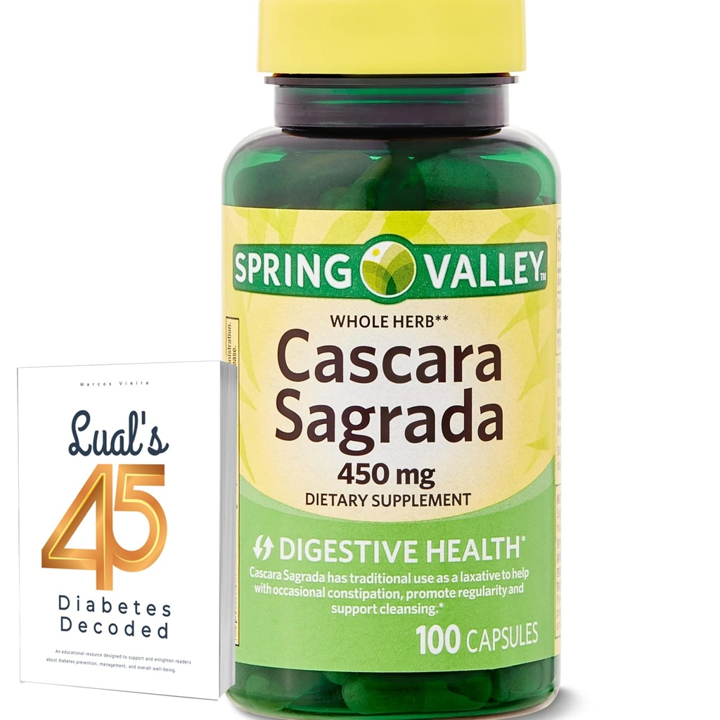 Cascara Sagrada 450mg. Spring Valley Cascara Sagrada 450mg 100 Cuenta, Whole Herb Cascara Sagrada Salud Digestiva Suplemento dietético Capsules Bundle con 45 Diabetes de Luall Decodificado