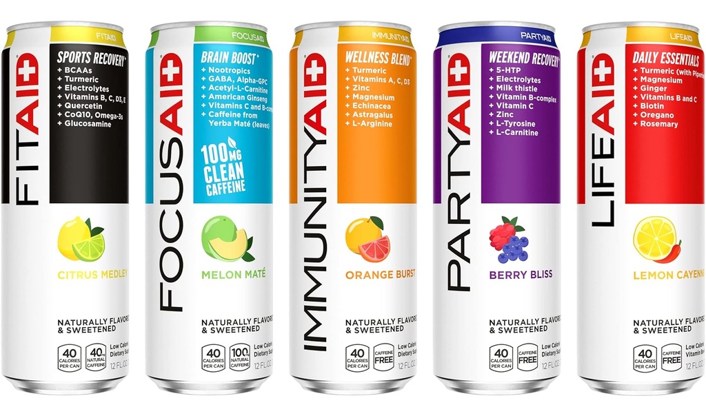 FITAID Post Workout Recovery Drink, Strawberry Lemonade, BCAAs, Glucosamine, Electrolytes, All In One Can, Paleo, Vegan &amp; Gluten-Free, 40 Calories, 12 Fl Oz (Pack of 24)