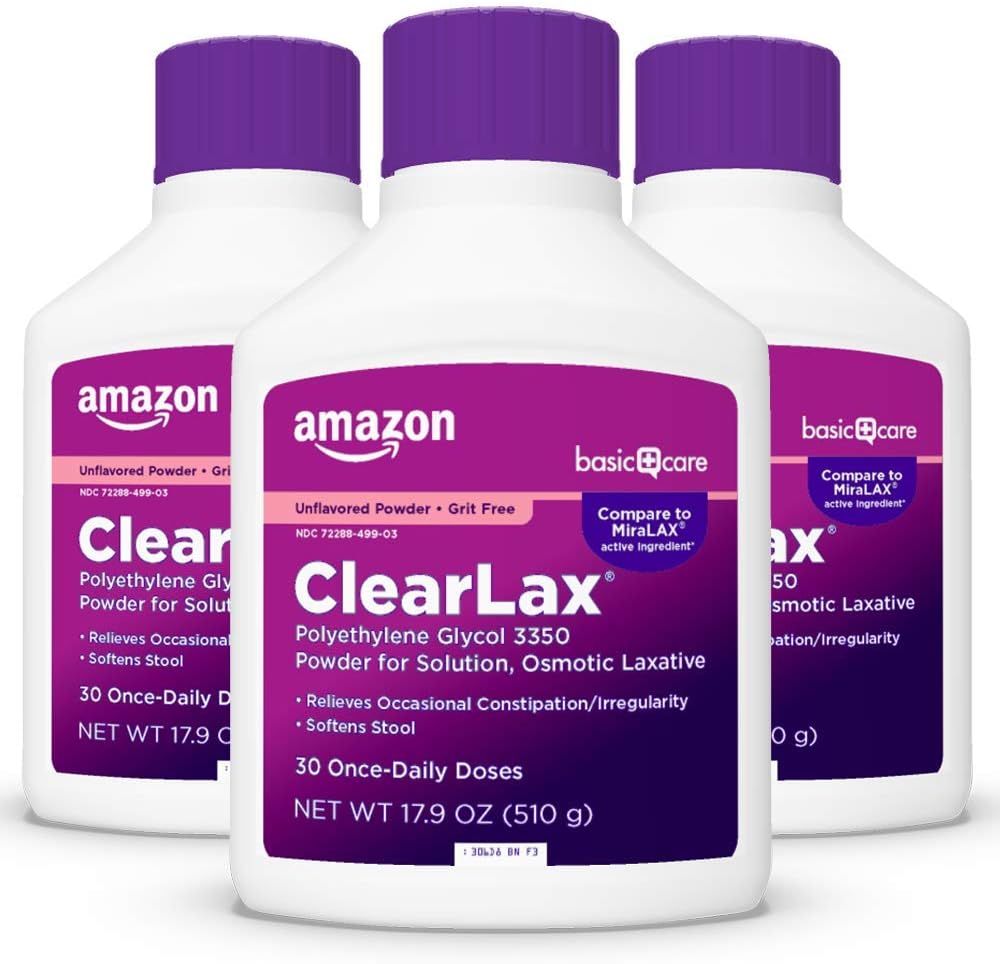 Cuidado básico ClearLax, Polyethylene Glycol 3350 Polvo para la solución, laxante osmótico, desarmado, 1.11 libra (Pack of 3)