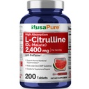 NusaPure L-Citrulline 2,400mg 200 Tabletas Vegetarianas (No-GMO, Gluten Free, 100-Day Supply, Bioperine)