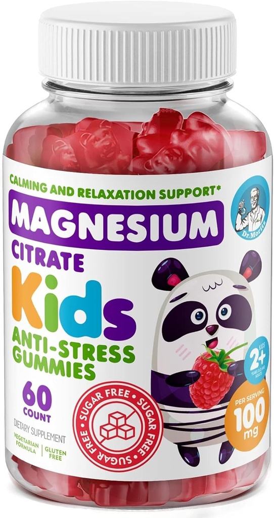 DR. MORITZ Gafas de magnesio de calma libre de azúcar para niños y adultos - No GMO Gummies de magnesio para niños - Raspberry Flavor - 1-Pack (60 Cuenta)