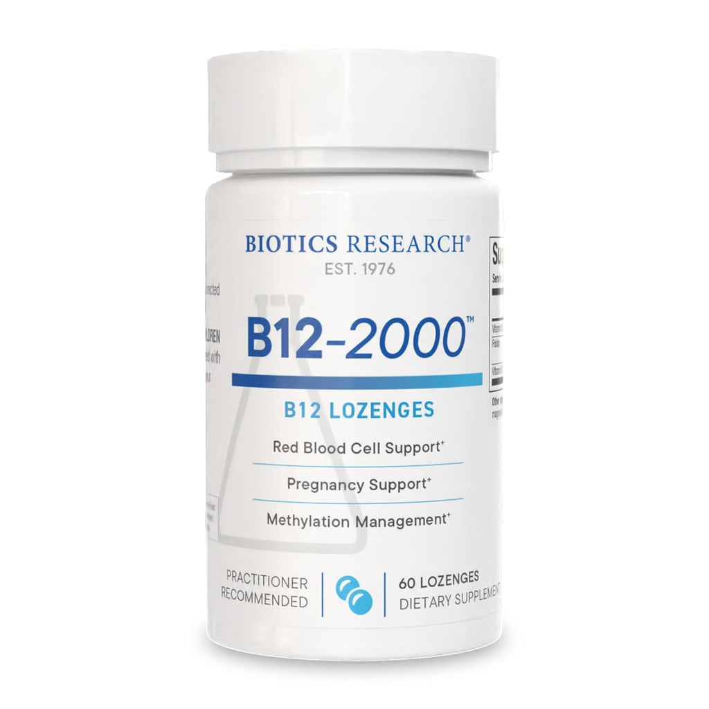Biotics Research B12-2000TM Vitamina B12 2000 mcg, B6, Folate–B12 Sublingual Lozenges, Methylation Support Supplement, High Potency, Highly Absorbable, Natural, Berry Flavor, Dissolves Easily–60 Count