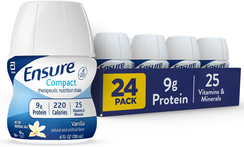 Agitación compacta de nutrición con 9g de proteína y 25 vitaminas y minerales, vainilla, 4 oz, paquete de 24
