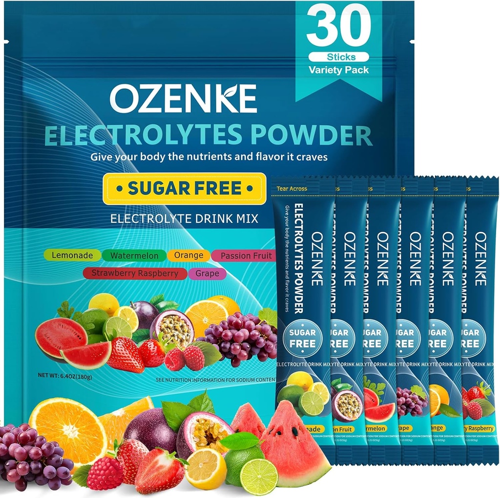 Electrolytes Packets de polvo, 30 Sticks Hydration Packets Sugar Gratis, Electrolyte Drink Mix Travel Electrolyte Packets para la hidratación rápida, 6 Sabores