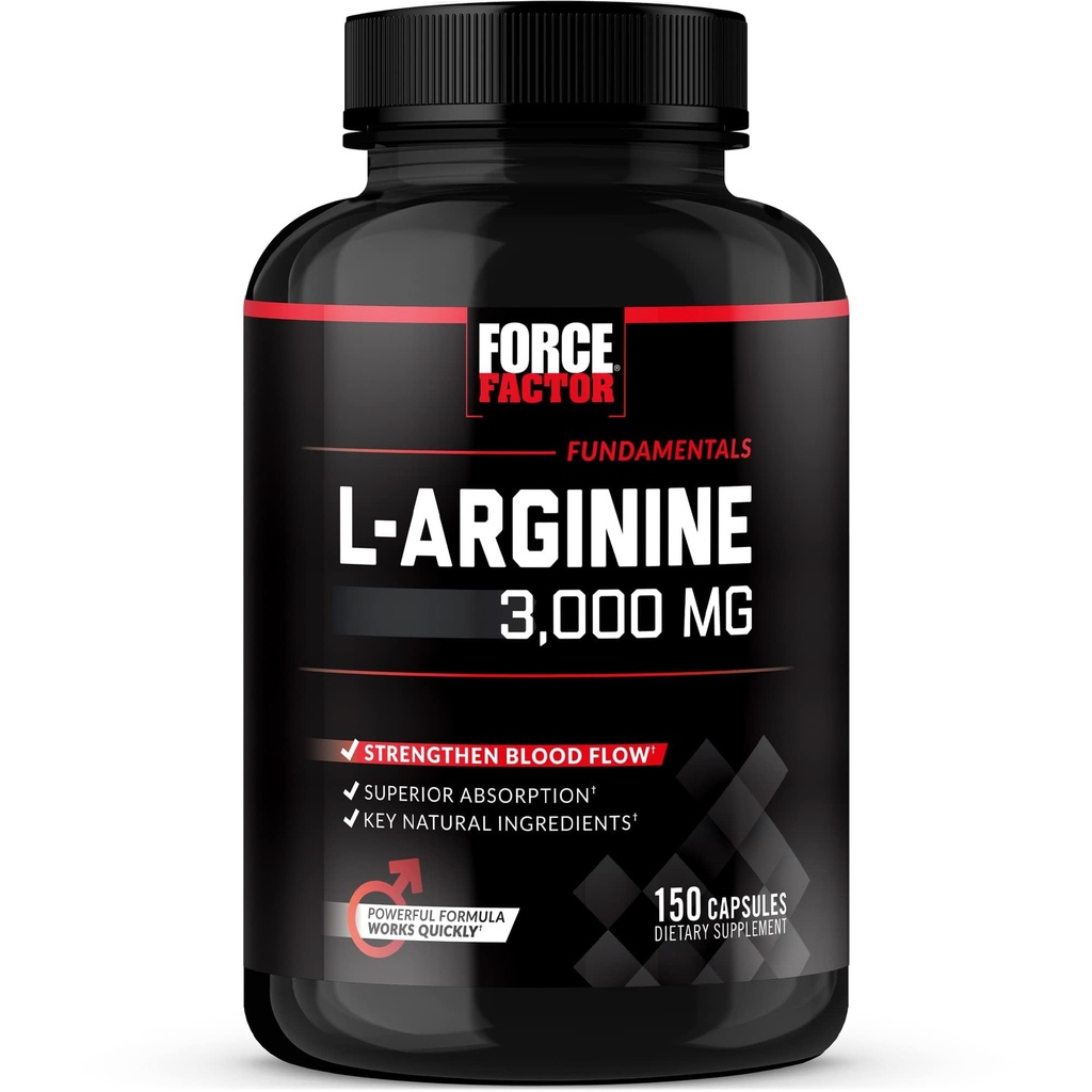 Factor de fuerza L-Arginina Suplemento de óxido nítrico con BioPerine para ayudar a construir músculo y soporte más fuerte flujo de sangre, circulación, entrega de nutrientes y bombas, L-Arginina 3000mg, 3g, 150 cápsulas