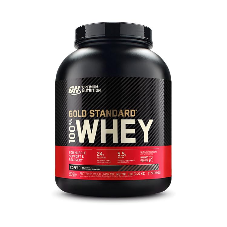 OPTIMUM NUTRITION GOLD STANDARD 100% Whey Protein Powder, Café, 5 libras