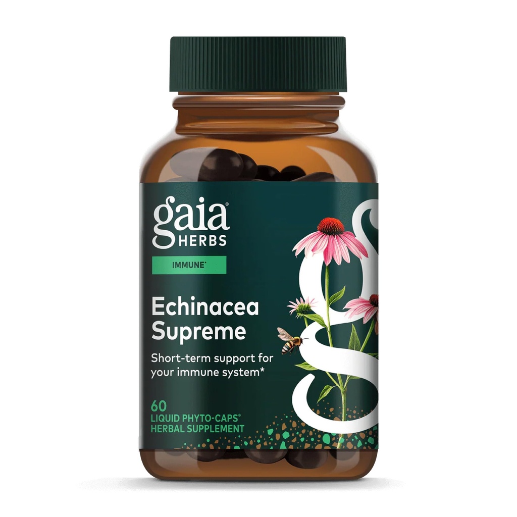 Gaia Herbs Echinacea Supreme - Immune Support Supplement - Echinacea Purpurea & Angustifolia Blend to Support Immune System* - 60 Vegan Liquid Phyto-Caps (30 Servings)