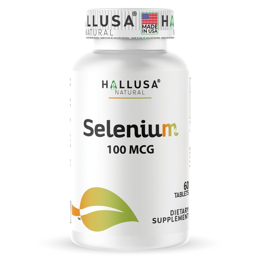 Hallusa Natural – Selenio 60 Tabletas, Antioxidante y Apoyo Inmunitario, Salud del Corazón – 60 Días de Suministro