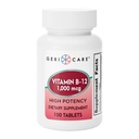 GeriCare Vitamina B-12 1000mcg Tablas de alta potencia, Suplemento dietético Premium para el consumo de energía, el apoyo a la salud cerebral y el mantenimiento de un sistema nervioso saludable 100 Cuenta (Pack of 1)